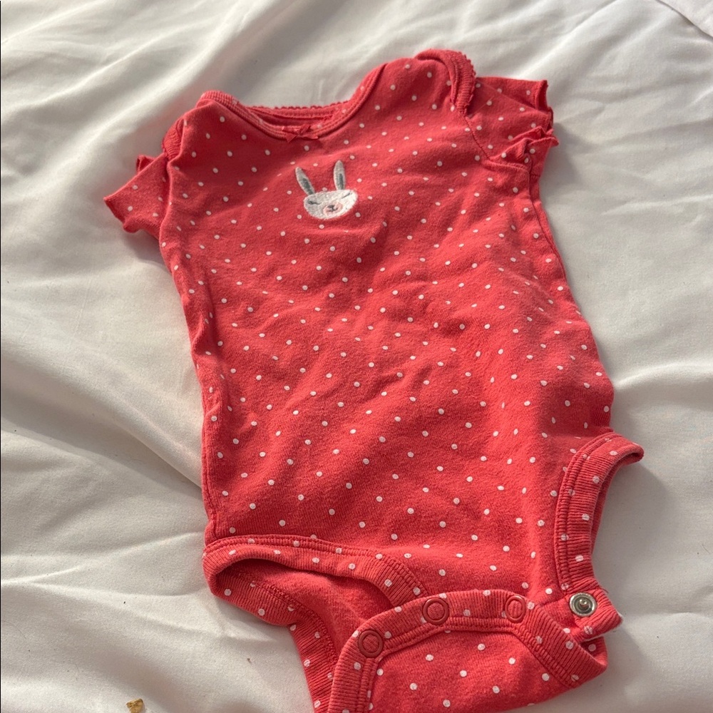 Carter's Coral Baby Onesie with White Dots 3 months